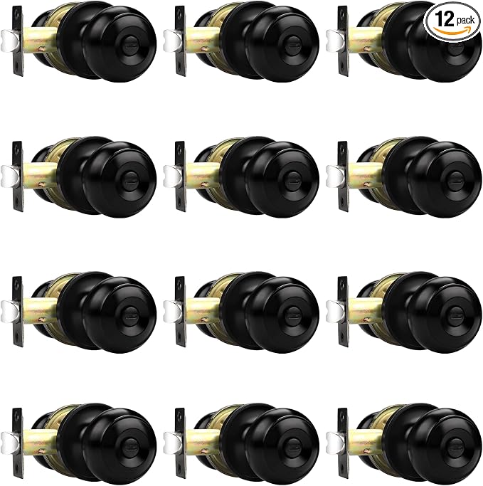 Probrico Black Door Knobs, Privacy Door Knob for Bathroom Bedroom, Interior Door Knob with Thumb Turning Locking Button, 12 Pack