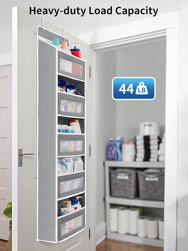 JARLINK Over the Door Organizer for Pantry, Bathroom, 5 Shelf Grey, 2 Pack | Anti-Tilt Design, 44 lb Load Capacity, Hanging Door Organizer with 5 Large Capacity Pockets, Behind Door Storage for Nursery