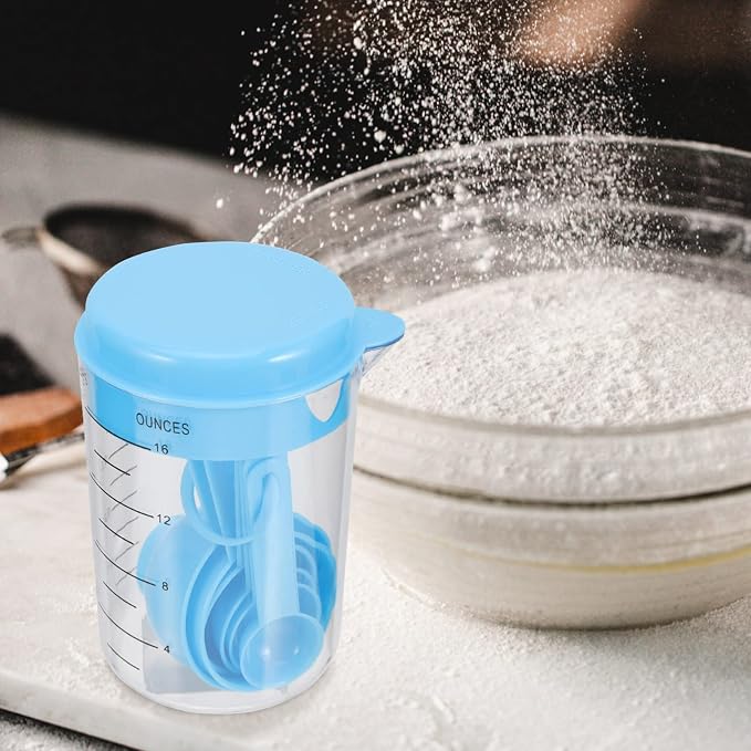 Measuring Cups and Spoons Set 2 Sets 500ml and Dry Measuring Cups Measure Spoons Kitchen Gadgets for Cooking Baking Sky-Blue(Color:Sky-Blue) (Sky blue)