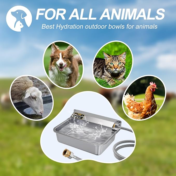 1Gal/3.8L Automatic Water Dispenser for Dogs, Patented Automatic Dog Water Bowl Dispenser, Stainless Steel Water Bowl for Livestock Chicken, Outdoor Dog Water Feeder Fit 3/4'' GHT Faucet