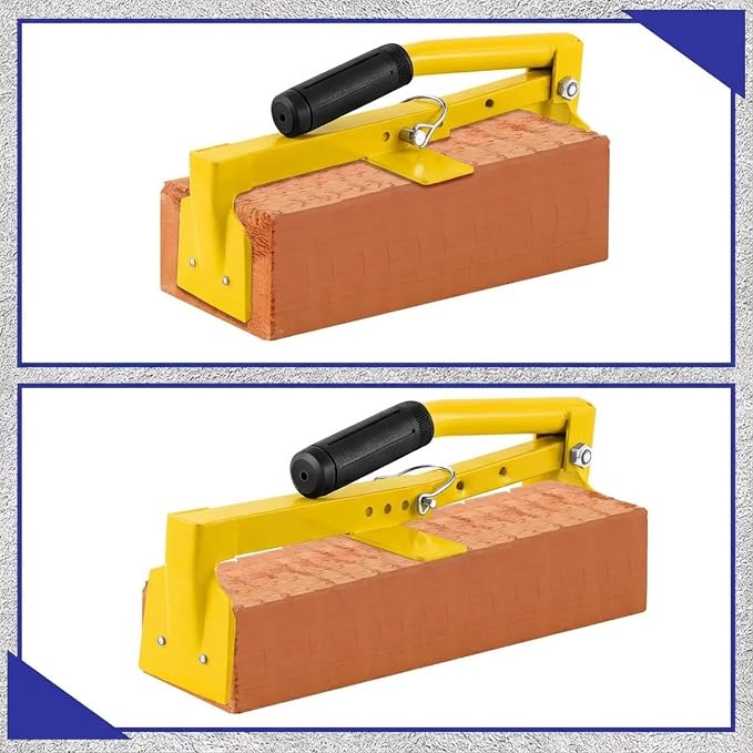Adjustable Heavy Duty Brick Tongs Set Heavy Duty Block Tongs with Rubber Pad Handle and Work Gloves Adjustable 9-13.7 Inches Paver Tool for Bricks Lifting Carrying (Yellow)