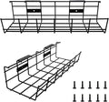 Under Desk Cable Management- 2 Pack Cord Organizer. Metal Wire Cable Management Tray for Office, Studio and Home. Super Sturdy Under Table Cable Management - Black Cable Organizer