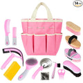 Horse Grooming Kit, 14-in-1 Professional Horse Brush Supplies Set for Grooming & Care, with Horse Brushes, Curry Comb, Hoof Pick & Waterproof Storage Tote Bag for Shining, Detangling, Massaging(Pink)