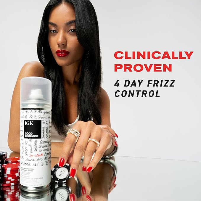 IGK GOOD BEHAVIOR Spirulina Protein Smoothing Spray | 4-Day Frizz Control + Heat Protectant | Vegan + Cruelty Free | 5.6 Oz