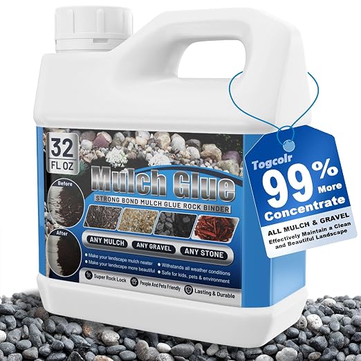 Mulch Glue for Landscaping - 32oz Strong Adhesive Rock Glue for Pea Gravel, Non-Toxic Weather-Resistant Mulch Anchor for Landscaping Rocks, Pebbles, Wood and Pine Straw