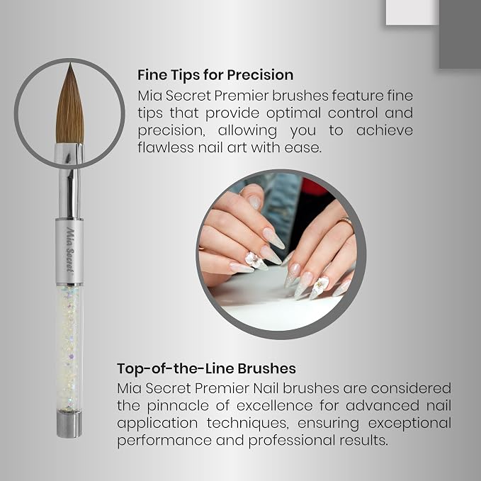 Mia Secret PREMIER NAIL BRUSHES 100% Kolinsky Hair MADE IN USA Prenium Nail Art Brushes (Silver, 8 OR)