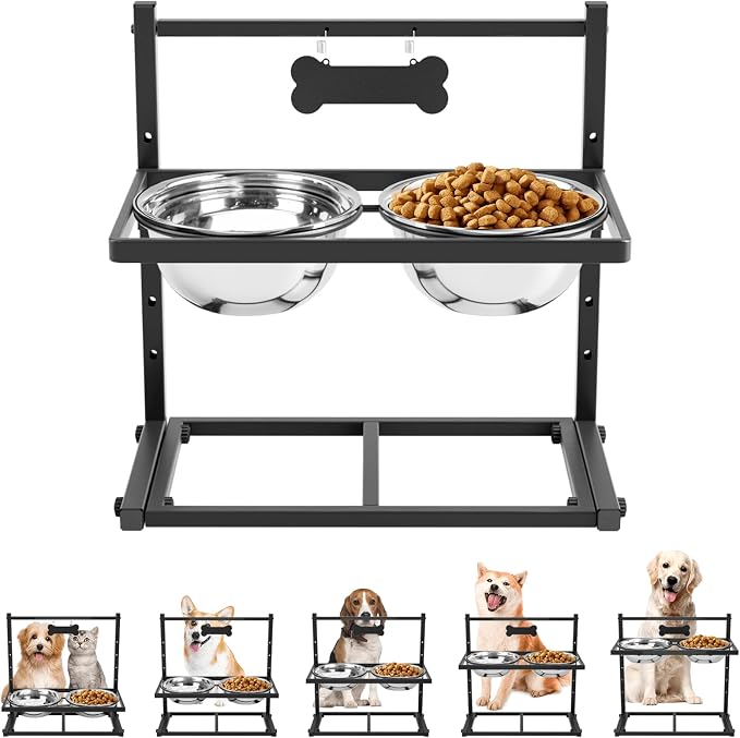 ADENGL Elevated Dog Bowls for Dogs,Raised Dog Bowl Stand with Two 1700ML Stainless Steel Bowls, Adjustable Tall Dog Food Water Bowls