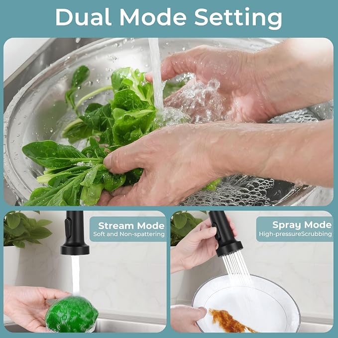 Kitchen Faucet with Soap Dispenser Matte Black | 360° high arc spout, single handle, fingerprint-resistant, drip-free valve, DIY install kit, NSF certified