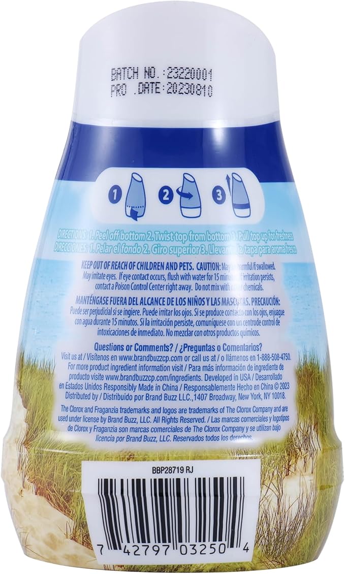 Clorox Fraganzia Cone Gel Air Freshener, Twist Open Adjustable Solid Air Deodorizer for Small Indoor Spaces, Continuous Fresh Ocean Breeze Scent for Bathroom Office Closet Odor Control, 6 Oz