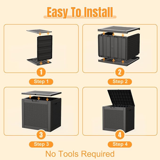 Outdoor Storage Box,38 Gallon Waterproof Resin Patio Deck Box | UV Resistant Lockable Package Delivery Bin, Toy Cabinet, Shoe & Garden Tools Storage, Ottoman, Indoor/Outdoor