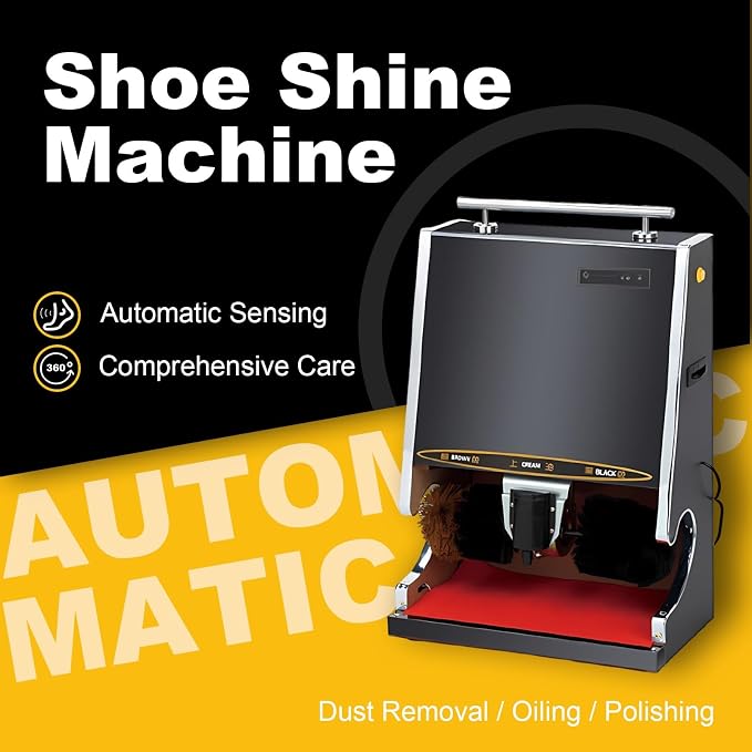Electric Shoe Cleaning Machine, Automatic Shoe Polisher with Dual Brushes, Leather Shoe Shine Machine for Home, Commercial, Hotel, Airport, Or Station Use(Gold,Large)