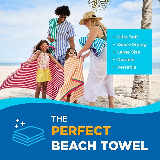Kaufman - Colorful Racing Striped Beach & Pool Towel - Extra Large Beach Towel - Soft & Absorbent 100% Cotton Towels - Assorted Colors - 30" x 60" - 480 Pack