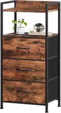 Somdot Nightstand with 3 Drawers, Dresser with Fabric Bins for Bedroom, Hallway, Entryway, Night Stand Bedside Table Furniture, Sturdy Steel Frame, Wooden Top, Easy Pull Fabric Bins, Wood Grain Print
