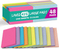 Lined Sticky Notes, 48 Pads, 4x6 Inches, Large Sticky Notes with Lines, Memo Note Pads in Multi Colors, 30 Sheets/Pad, Super Sticking Power for Office ＆ Home & Planning - Bright
