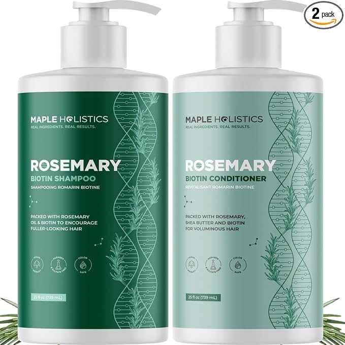 Volumizing Biotin Shampoo and Conditioner Set - Rosemary Shampoo and Conditioner for Thinning Hair Care with Tea Tree & Coconut Oil - Color Safe - Paraben Silicone & Sulfate Free (25 Fl Oz Each)