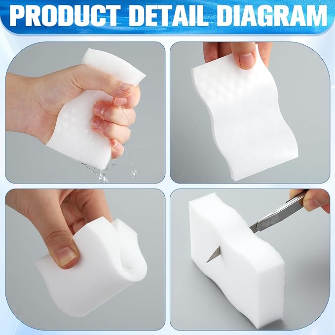 SiliFine Magic Extra Durable Sponge Eraser 3 Layer Density Cleaning Pads in Bulk Thick More Lasting Sponge Eraser for Bathroom Kitchen Floor Bathtub Toilet Cleaner