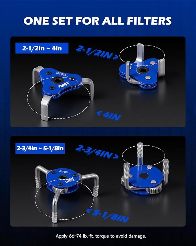 Orion Motor Tech 2pc Oil Filter Wrench Set, Adjustable Oil Filter Removal Tools with 2.5-4 & 2.7-5.1 in. Diameters for 1/2 & 3/8 in Drive, Universal Oil Change Filter Wrenches for Car Truck Motorcycle