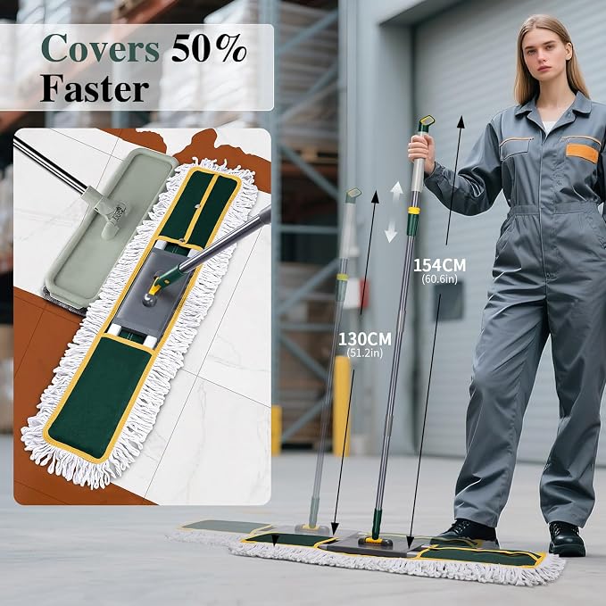 Masthome 36" Commercial Dust Mop, 60" Telescopic Handle Heavy Duty Floor Mop, Wet Dry Industrial Mop with 3 Reusable Pads for Hardwood Marble Laminate Tile, Home Gym Office Use