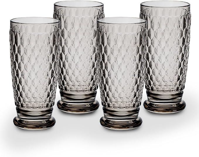 Villeroy & Boch Boston Smoke Crystal Highball Glasses, Set of 4 | Crystal glass highball glasses in smoke gray, dishwasher safe, set of 4, a moody bar cart accessory