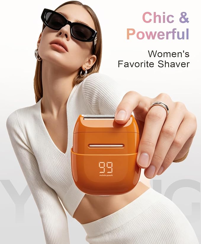 Electric Shaver for Women Waterproof Mini Electric Razors for Women - Cordless Foil Shaver for Hair Removal, Legs, Face, Body, Bikini,Sensitive Skin, Razor for Teen Girls (Orange, Fashion)