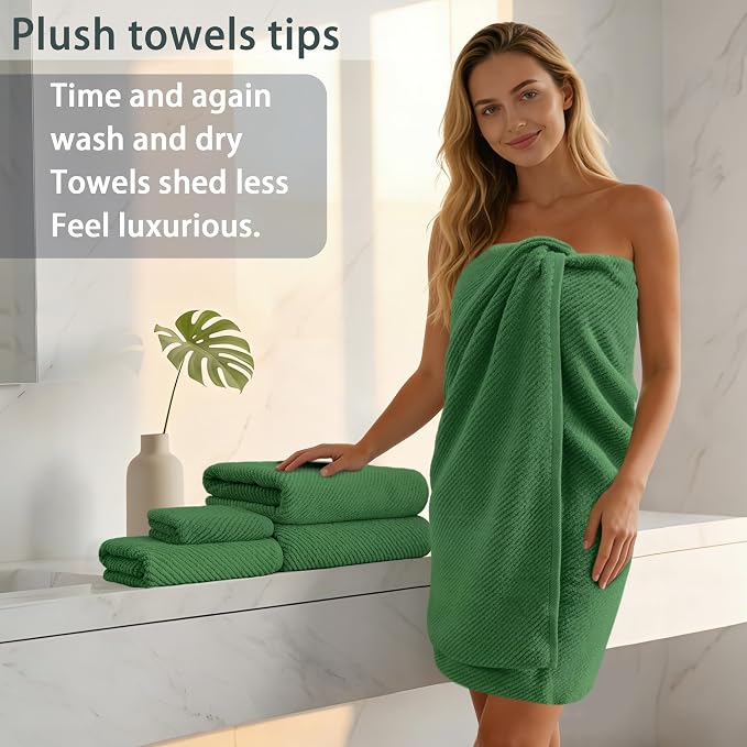 VOOVA & MOVAS Bath Towels 4PC, 100% Cotton, 30x56 in, Hunter Green | Quick Dry, Thick, Soft, Absorbent, Luxury Towel Gift Set, Suitable For Birthday, Housewarming, Holiday Present