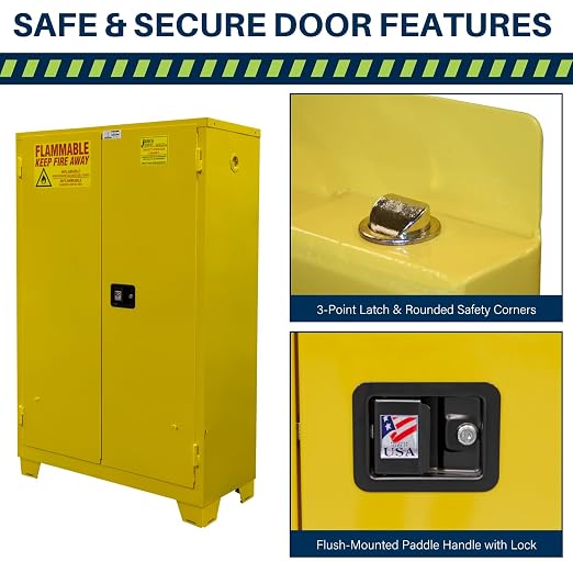Jamco 45 Gallon Steel Flammable Safety Cabinet, Manual Doors, Yellow | Forkliftable 18-Ga, Safety Cabinet, 2 Adjustable Shelves, 43"Wx18"Dx70"H, Lockable Manual-Close Doors, Osha & Fm Certified