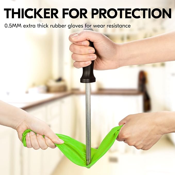 Vgo... 1-Pair Dishwashing Gloves, Reusable Household Gloves, Long Sleeve, Thick Latex, Cleaning, Washing, Working, Painting, Gardening, Pet Care (Size M, Green, RB2143)