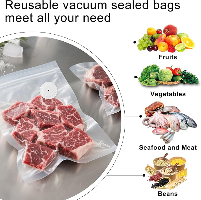 MEGAWISE Vacuum Zipper Bags 20Pcs (12 * 13.5in), BPA Free, Reusable Food Storage Bags with Air Valve for Sous Vide Cooking/Freezer/Microwave Heating, with 5 Seal Clips.