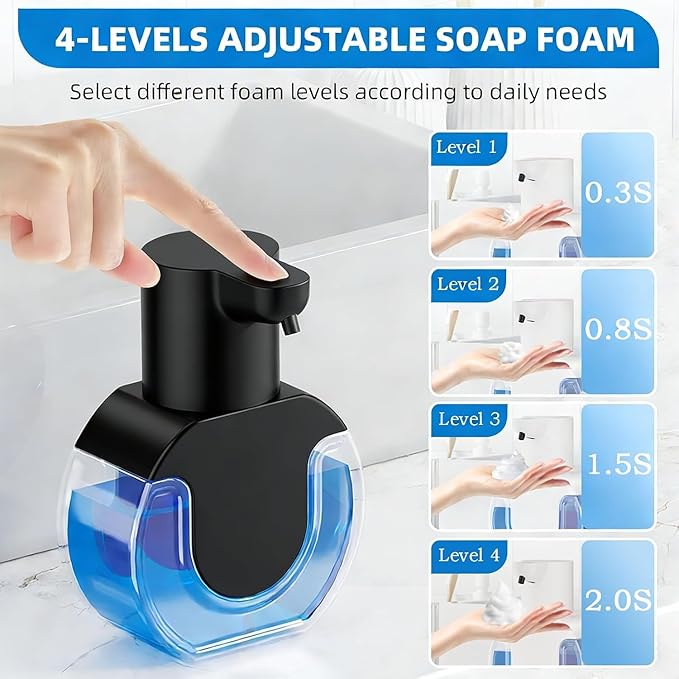 2Pack Automatic Soap Dispenser Touchless, Rechargeable Foaming Soap Dispenser,15oz/420ml Smart Hand Soap Dispensers,4-Level Adjustable,Wall Mount for Bathroom Kitchen Dish Soap,Hands-Free,Black