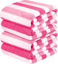 JML Microfiber Bath Towels Set of 4, 30" x 60", Cabana Stripe Pink | Hanging Loop, Lint Free, Oversized, Soft, Super Absorbent,Fast Drying, Perfect for Shower, Sauna, Gym, Sports, Fitness, Yoga