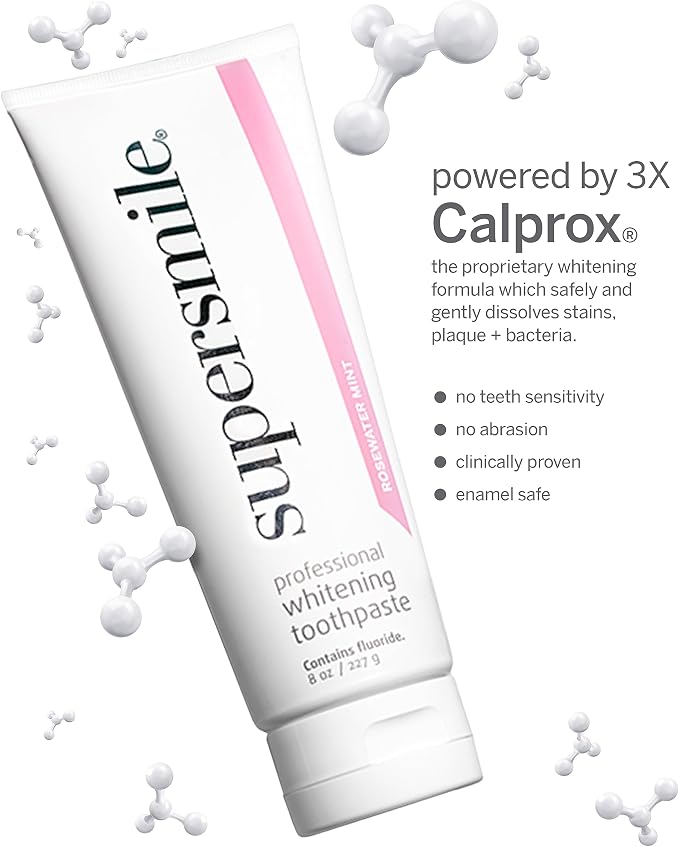 Supersmile Rosewater Mint Whitening Toothpaste, with Fluoride, 8 Oz | Whitens 3 Shades After 1 Day, Moroccan Rosewater + Spearmint Flavor, Veneer Safe, RDA 65, Cavity Protection