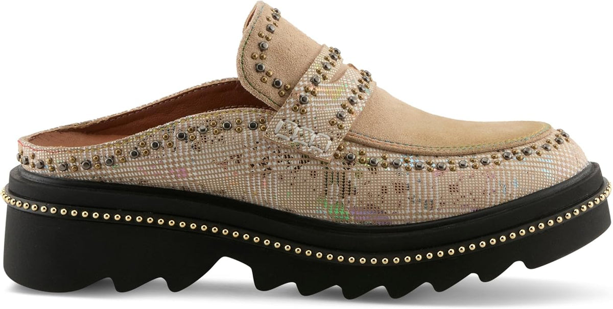 Spring Step L'Artiste Women's Clogona | Leather and suede upper with studded trim, slide-on closure, microsuede lining and insole, and polyurethane outsole