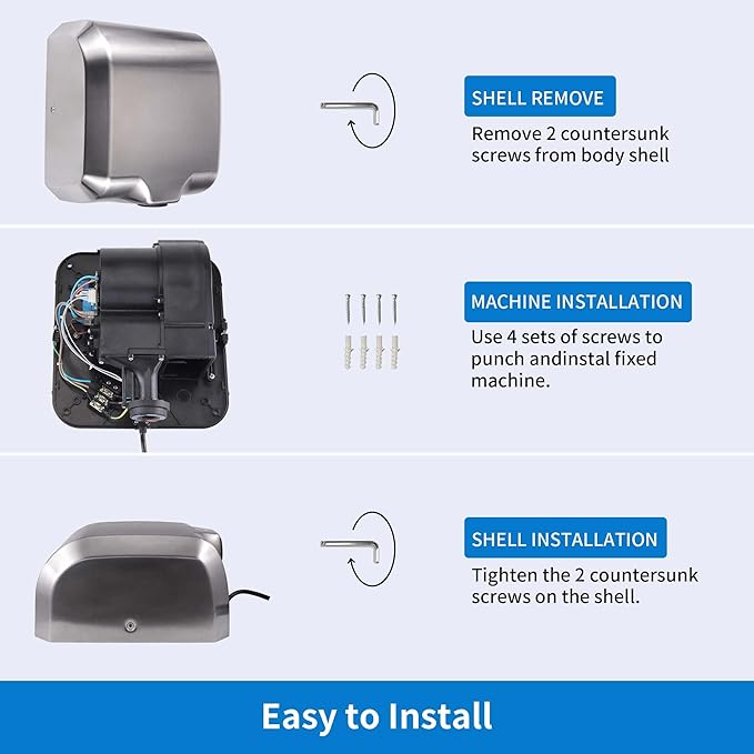 Goetland UL Approved Commercial Hand Dryer 1800w Stainless Steel Automatic High Speed Heavy Duty Hand Blower Dull Polished for Bathroom Business Restaurant Industrial Home Use