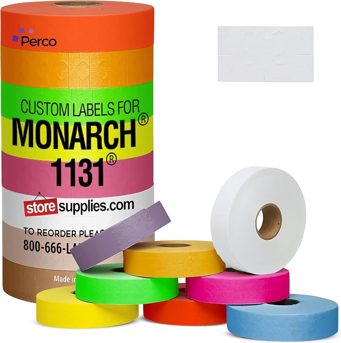 Custom Price and Date Labels for Monarch 1131 - Choose Color, Font and Imprint - 160,000 Labels w/ 64 Rolls Value Pack, 8 Sleeves - Made in USA