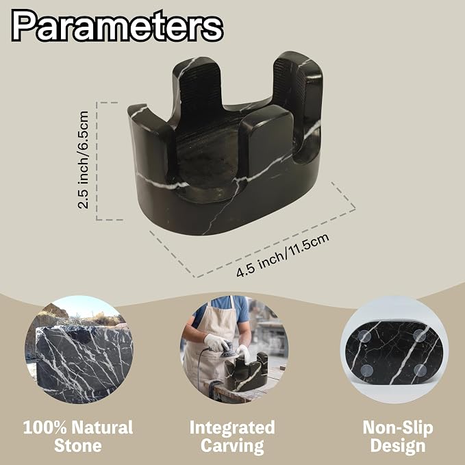 Black Marble Sponge Holder for Kitchen Sink, 2-in-1 Natural Stone Sponge & Brush Holder with Raised Edge, Keeps Countertops Dry, Heavy & Stable, Non-Slip Base, Modern Luxury Kitchen Decor