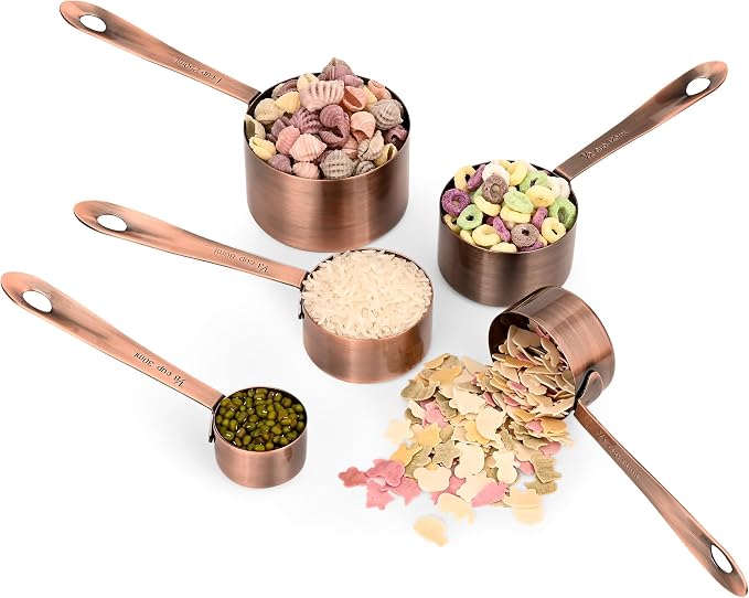 Measuring Cups and Spoons Set, Copper Measuring Cups and Spoons Set for Kitchen & Baking, Stainless Steel 5 Measure Cups & 6 Spoons for Drying&Liquid, US & Metric Measuing Tool