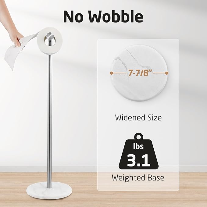 KES Extra High Toilet Paper Holder Free Standing 26", Toilet Paper Holder Stand with Natural Marble Base, Floor Freestanding Toilet Paper Holders 18/8 Stainless Steel Brushed Finished, BPH284S66-2