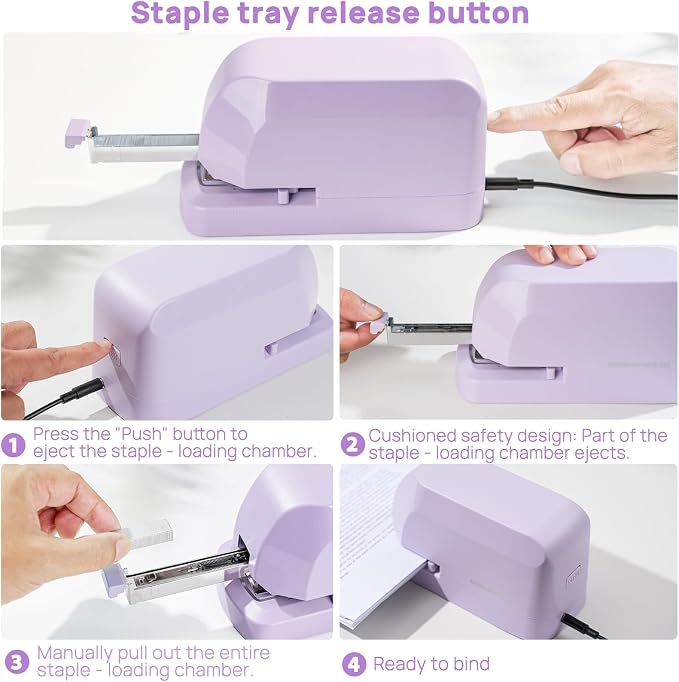 Electric Stapler for Desk Value Pack, 45 Sheet Capacity, Includes 1500 Staples & Staple Remover, No-Jam, Faster Stapling, AC Adapter Powered, Purple