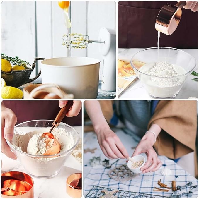 Healeved Measuring Spoon and Cup Set and Stainless Steel Construction 8pcs with Walnut Handle Double Graduated Units, Easy to Use and Clean, for Cooking and Baking