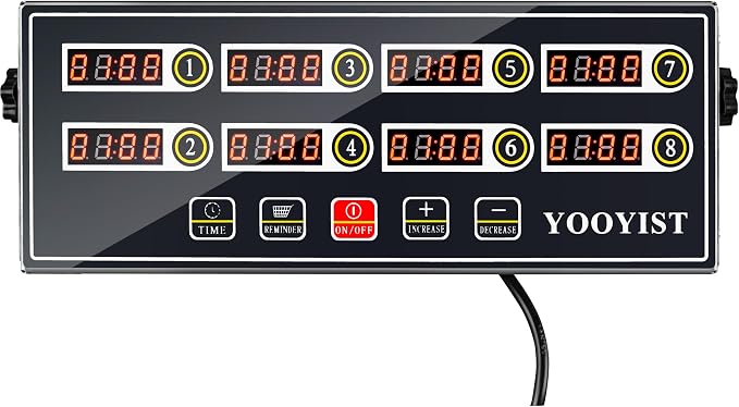 Kitchen Timers for Cooking – 8 Channel Commercial Kitchen Timer Restaurant Kitchen Supplies – Stainless Steel LED Technology Kitchen Timer Digital – Reminder Function, Loud Alarm, Grey