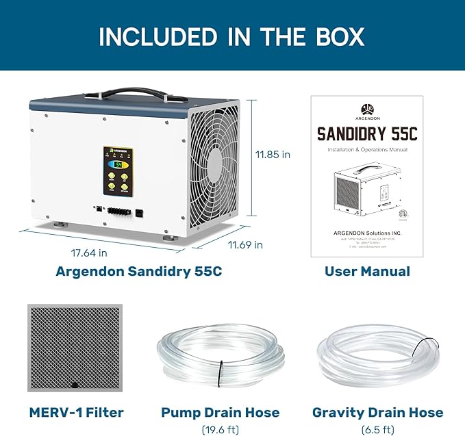 ARGENDON Commercial Dehumidifiers with Pump and Drain Hose for Crawlspace, Basement, 120 PPD Crawl Space Dehumidifier for Large Spaces, Job Site, Under House, Auto Defrost, 5-Year Limited Warranty