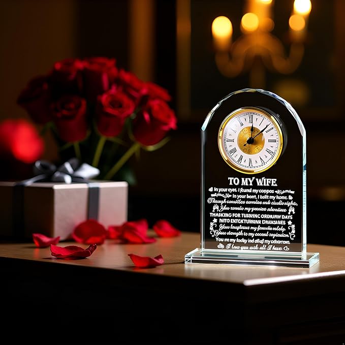 Gifts for Wife from Husband, Crystal Plaque with Light Base, Wedding Anniversary Romantic to My Wife Gift for Women Her Birthday Christmas Valentine's Mother's Day Presents Keepsakes Decor
