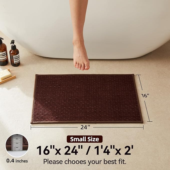 Triohero Bathroom Rugs Non Slip Washable, Super Absorbent Thin Bath Mat Small Quick Dry Low Pile Bathroom Rug, Brown 16"x24"
