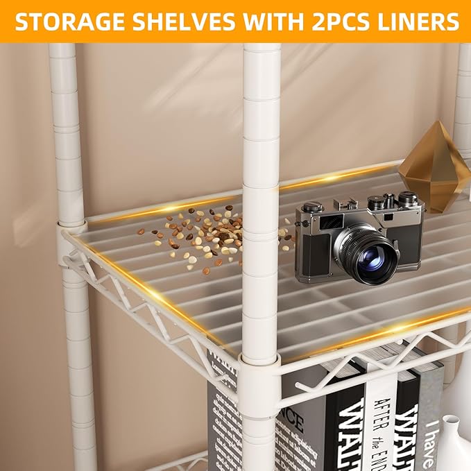 SINGAYE 4 Shelves Storage Shelf Wire Shelving Unit Metal Adjustable Wheels | Small Shelf Storage with Wheels Organizers Closet Unit for Bathroom Laundry Room Kitchen Pantry11.5D x 17.5W x 45H White