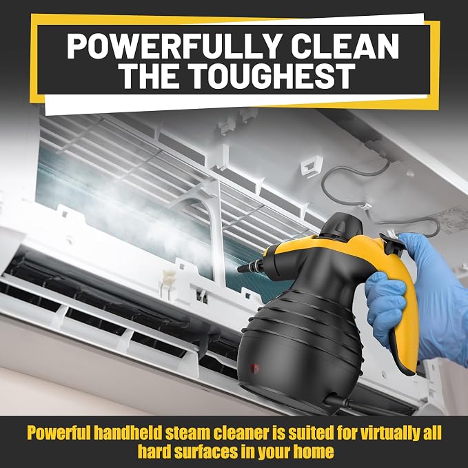 Pressurized Handheld Steam Cleaner with 10pcs Accessories & Safety Lock, Multi-Purpose & Powerful Home Use Steamer for Cleaning, Car, Bathroom, Shower, Upholstery, Grout, Window (Black)