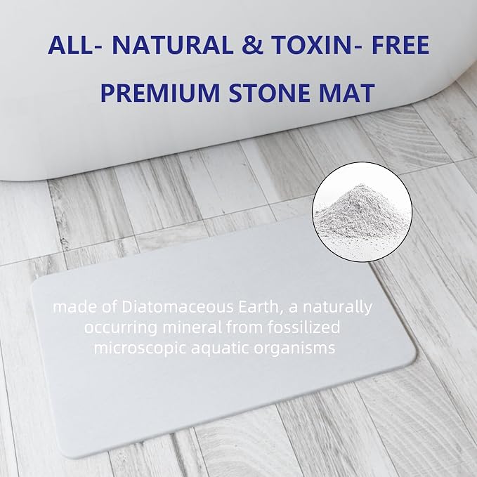 Fast Drying Stone Bath Mats for Bathroom, Non-Slip Diatomaceous Earth Bath Mat, Super Absorbent Bath Mat Stone (23.6''×15.4" White Flow)
