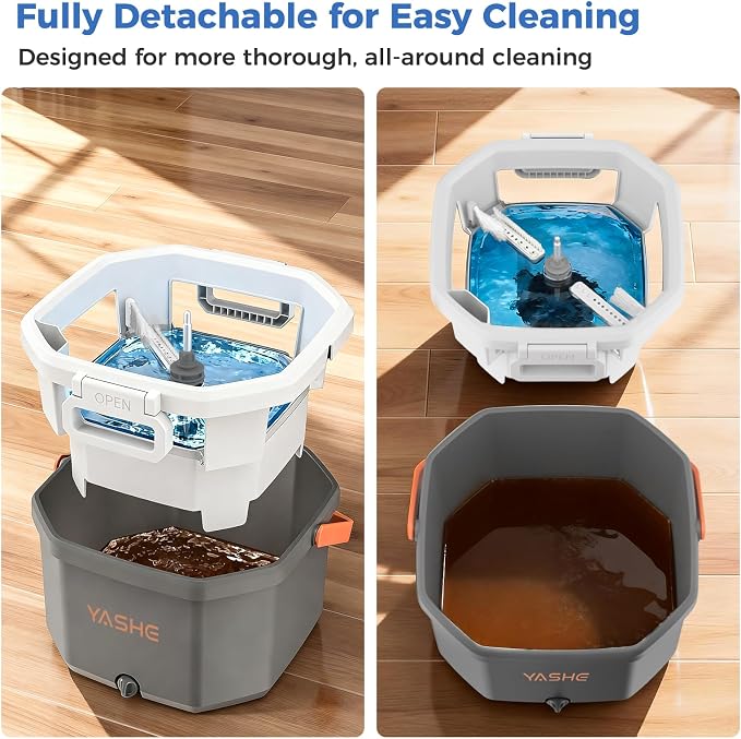 Spin Mop and Bucket Set with Wringer, Hands-Free Floor Mop System | Clean & Dirty Water Separation, Hands-Free Wringing, 360° Spin Mop Head, Detachable Bucket