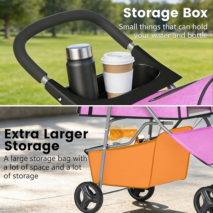BestPet 3 Wheels Pet Dog Stroller Cat Cage for Medium Small Dogs Cats Travel Folding Carrier Waterproof Puppy Stroller with Cup Holder & Removable Liner,Pink