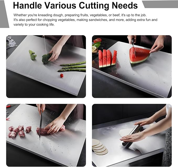 304 Stainless Steel Cutting Board – Stainless Steel Kitchen Chopping Boards Non-Slip, Dishwasher Safe – Ideal for Meat, Vegetables, Fruits, Bread & Baking – Commercial & Home Use (23.6 * 15.7in)