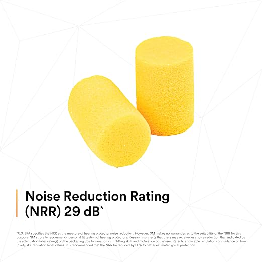 3M Ear Plugs, E-A-R Classic 312-1201, 200 Pairs of Disposable Earplugs, 1 Pair/Poly Bag, Uncorded, Noise Reduction Rating 29 dB NRR, Foam, Regular Size, Roll Down, Compliant with ANSI/ASA S12.71-2018